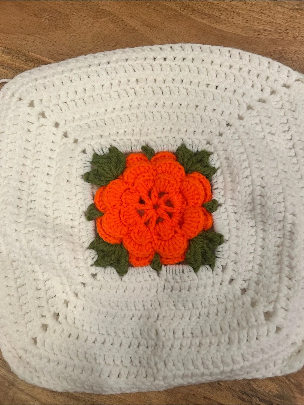 2 Vintage Style Crochet Accent Throw Pillow Covers W/ 3D Orange Flower Handmade